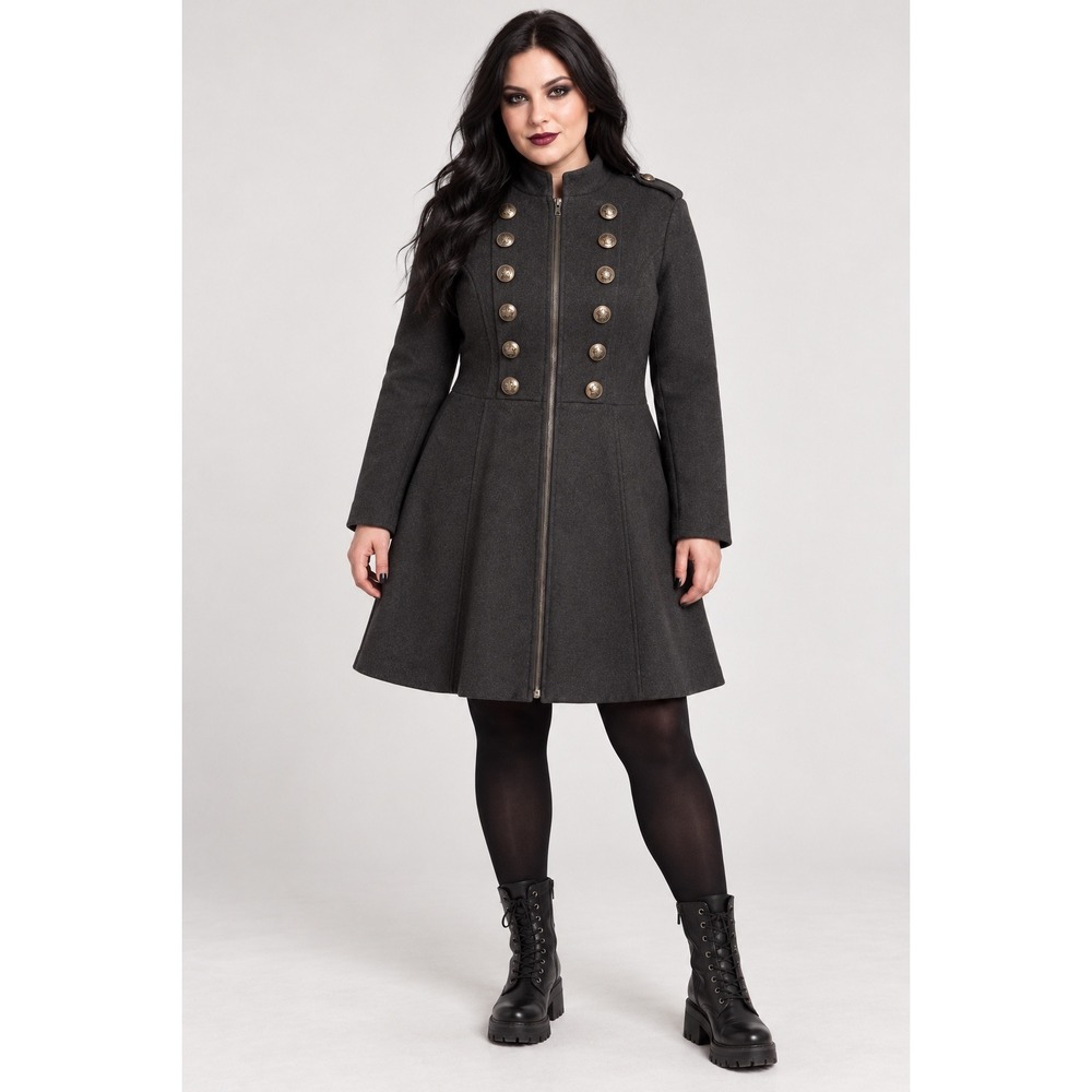 Torrid Grey Military Fit and Flare Wool Blend Coat Jacket Plus Size 0 L Goth